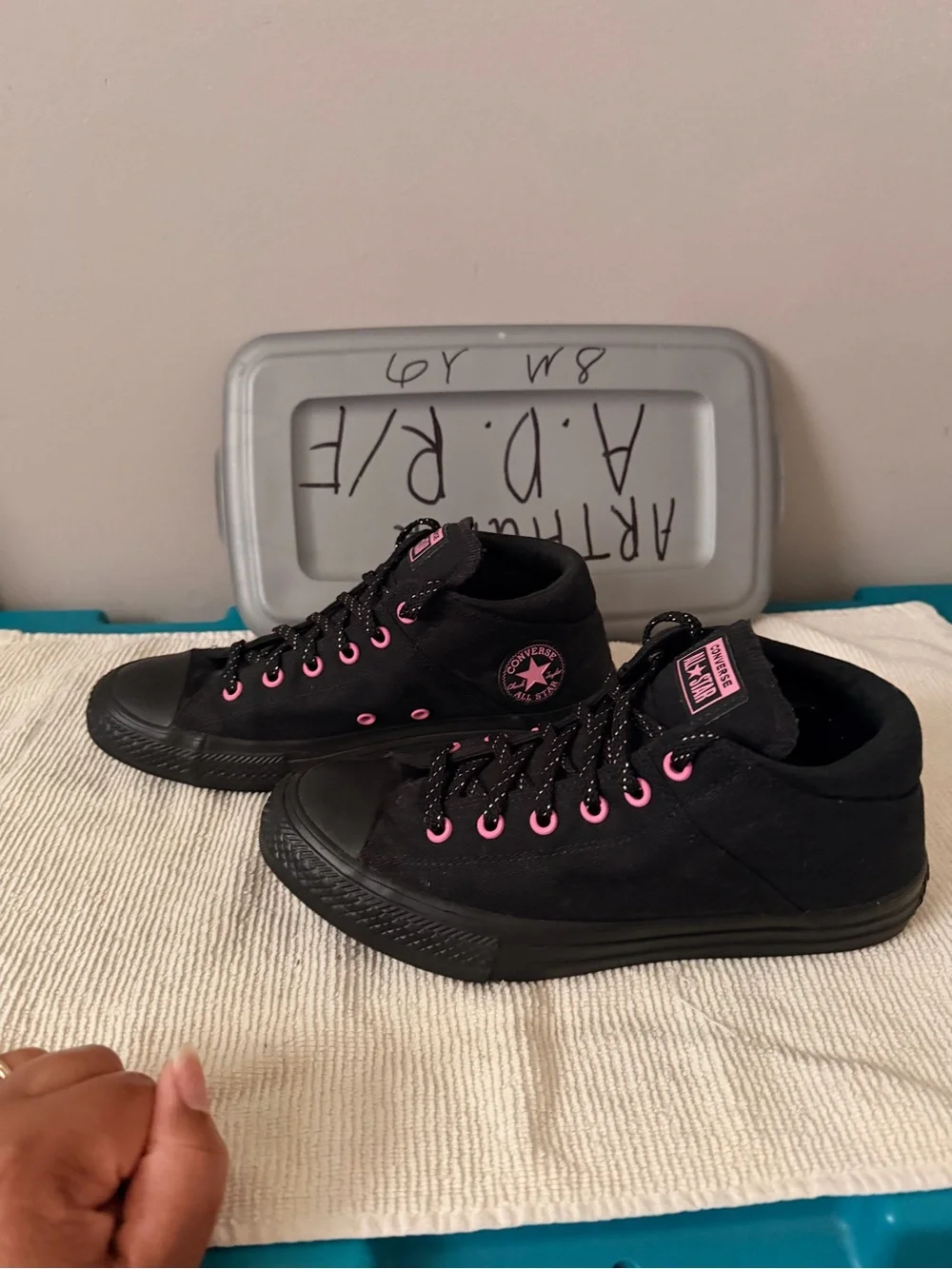 Converse All Star Kids Black Sneakers with Pink Eyelets